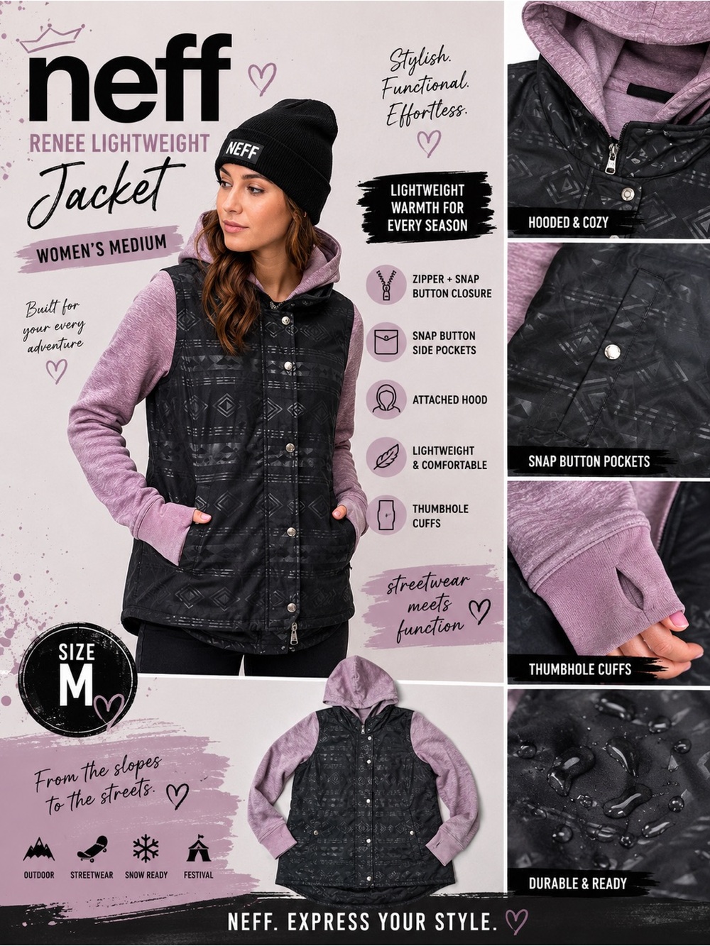 Neff Renee Lightweight Hooded Jacket Vest Combo | Women’s Medium